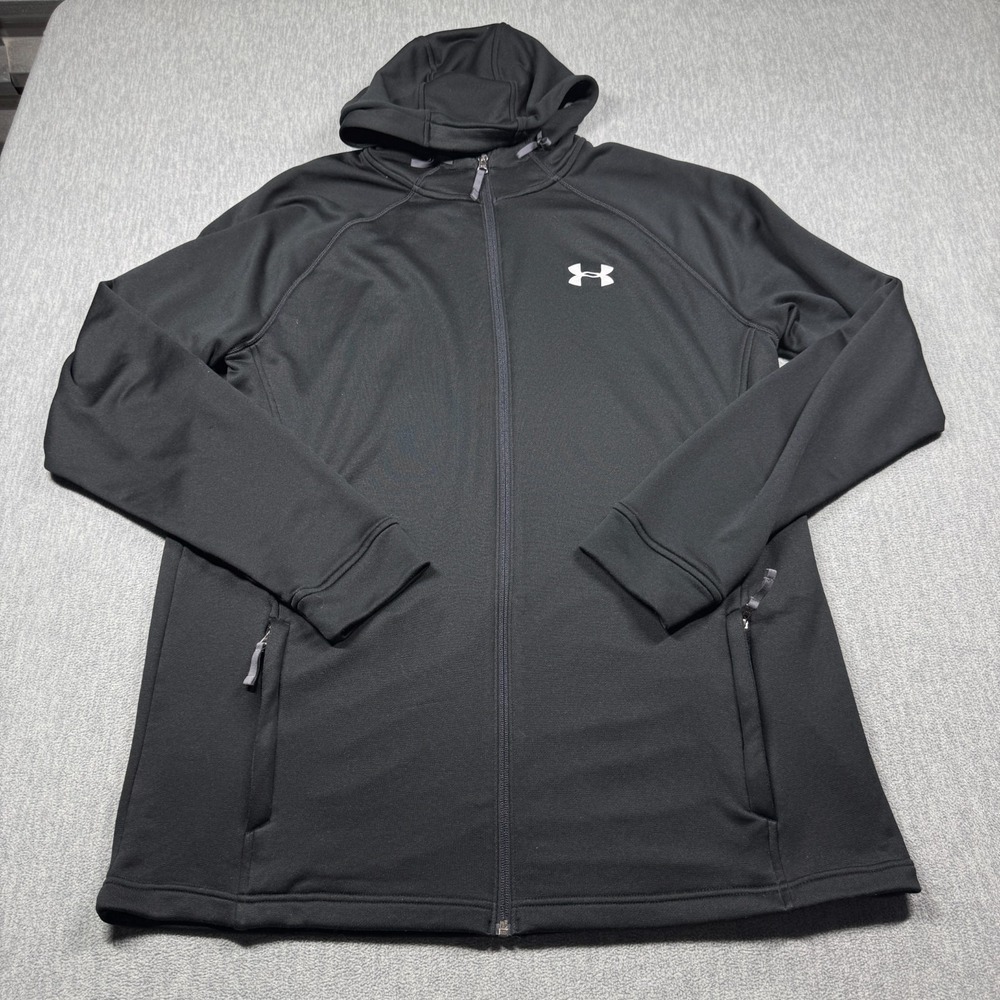 Under Armour Jacket Mens XL Black ColdGear Full Zip Hooded Fleece Training XL